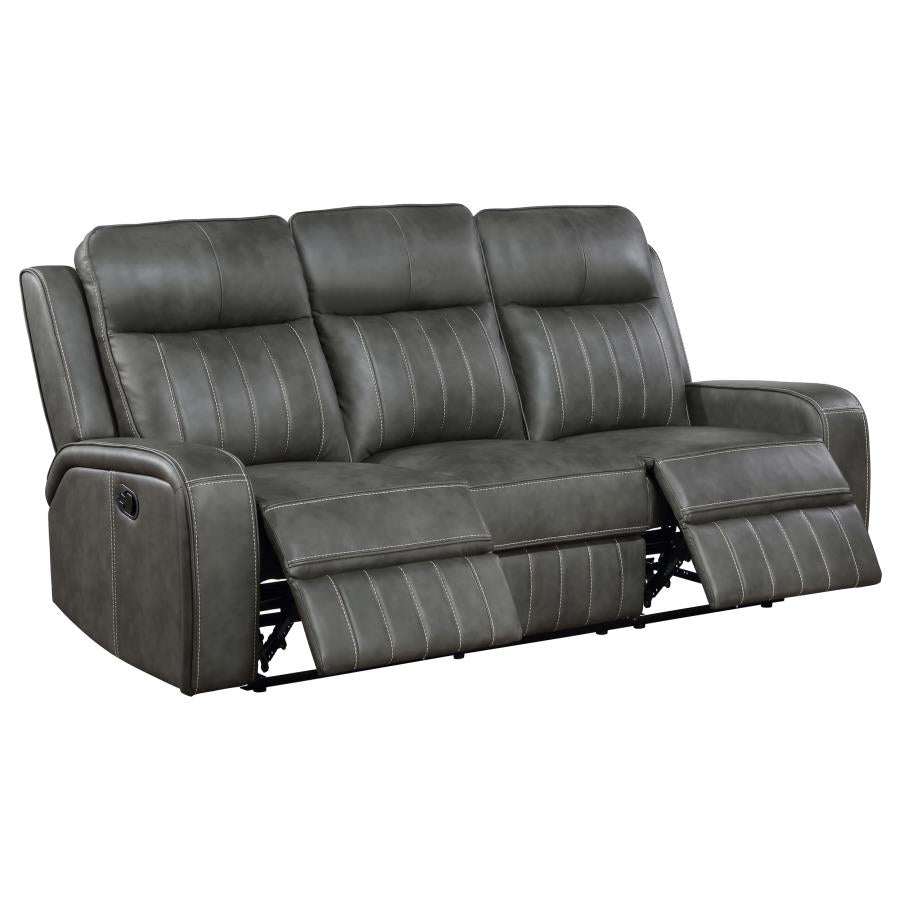 Raelynn Upholstered Track Arm Motion Sofa Grey-3