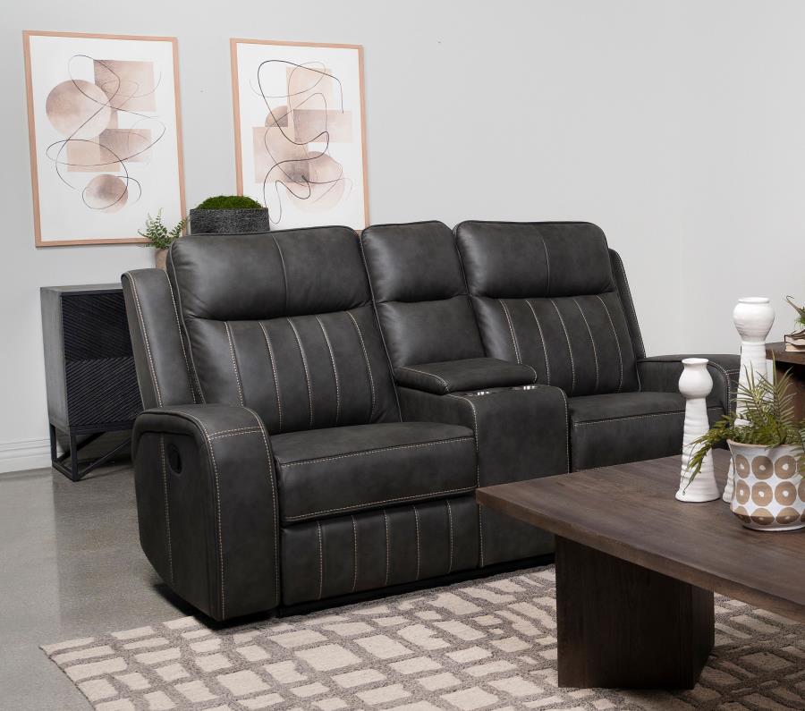 Raelynn Upholstered Track Arm Motion Loveseat Grey-zoom-2