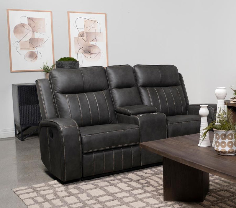 Raelynn Upholstered Track Arm Motion Loveseat Grey-zoom-