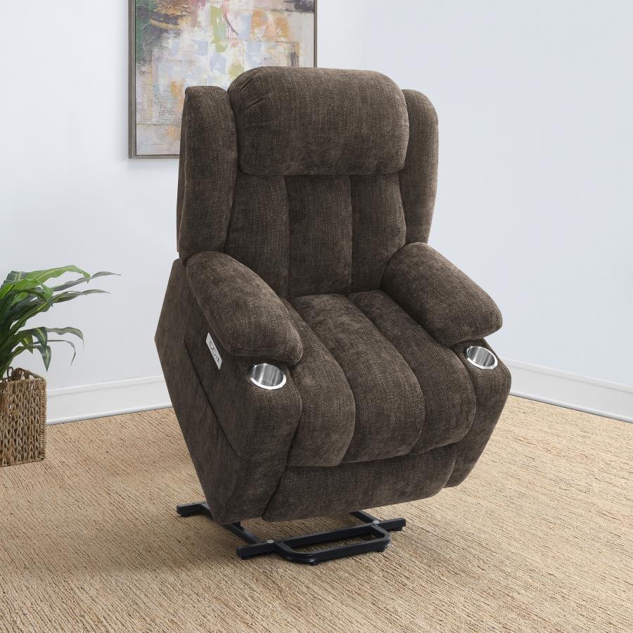 Houston Upholstered Power Lift Recliner Chair Dark Brown-4