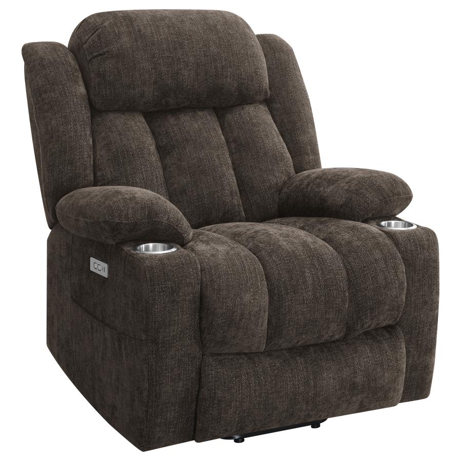 Houston Upholstered Power Lift Recliner Chair Dark Brown-zoom-1