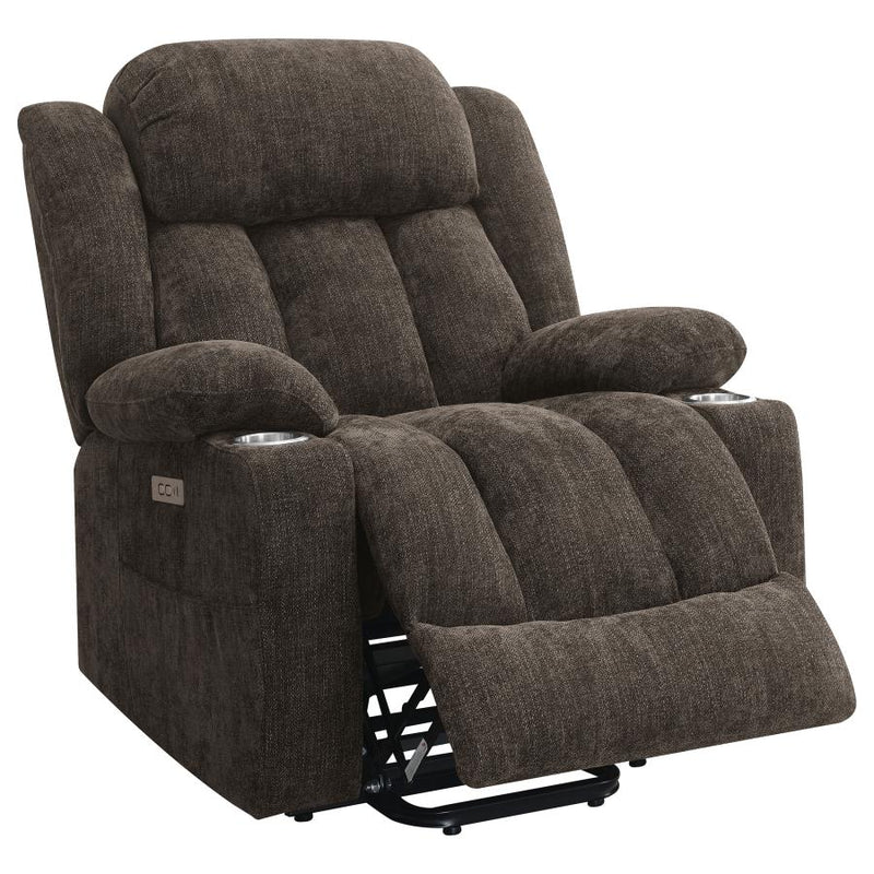 Houston Upholstered Power Lift Recliner Chair Dark Brown-zoom-