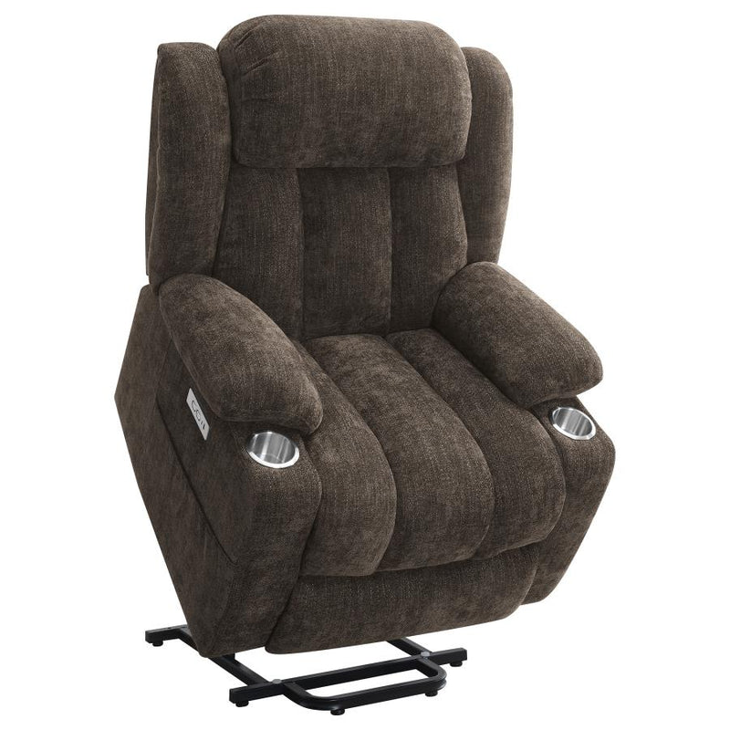 Houston Upholstered Power Lift Recliner Chair Dark Brown-zoom-