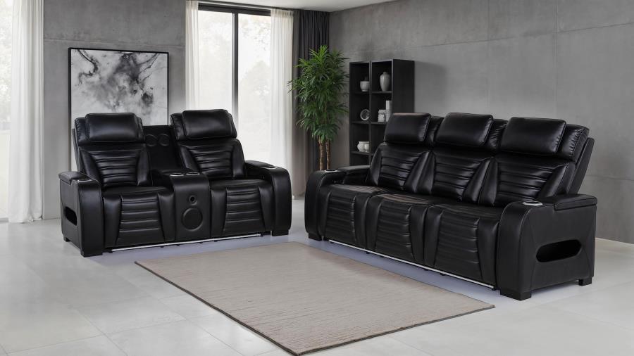 Zuma 2-piece Faux Leather Dual Power LED Sofa Set Black-zoom-2