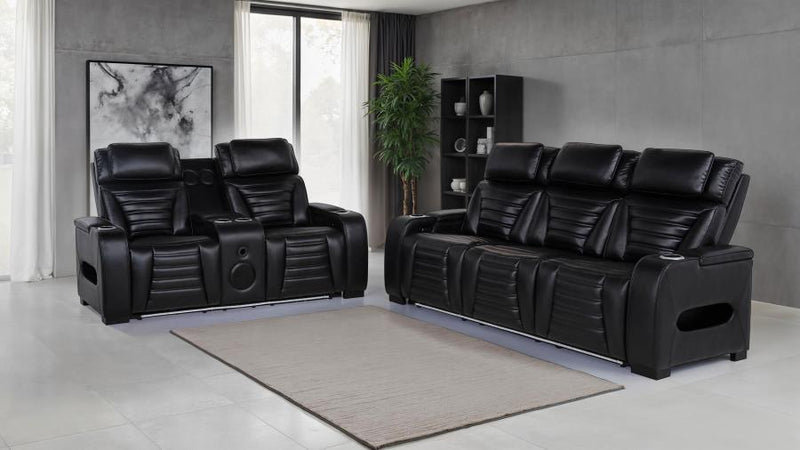 Zuma 2-piece Faux Leather Dual Power LED Sofa Set Black-zoom-