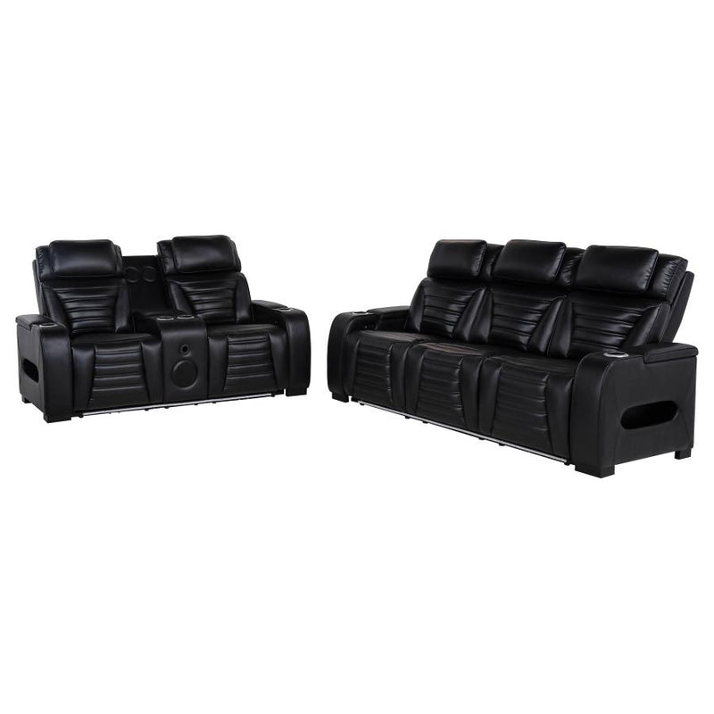 Zuma 2-piece Faux Leather Dual Power LED Sofa Set Black-zoom-