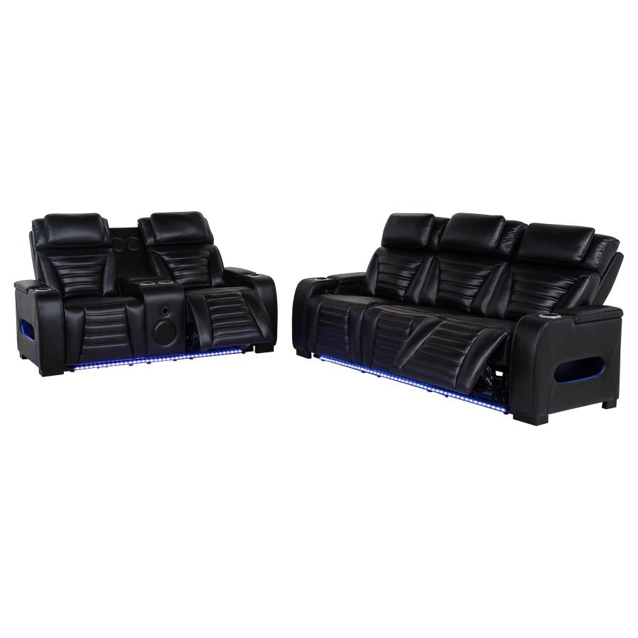 Zuma 2-piece Faux Leather Dual Power LED Sofa Set Black-zoom-4