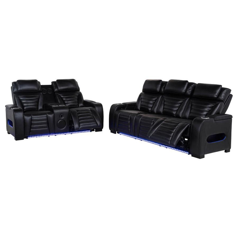 Zuma 2-piece Faux Leather Dual Power LED Sofa Set Black-zoom-