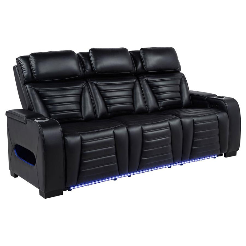 Zuma 2-piece Faux Leather Dual Power LED Sofa Set Black-zoom-
