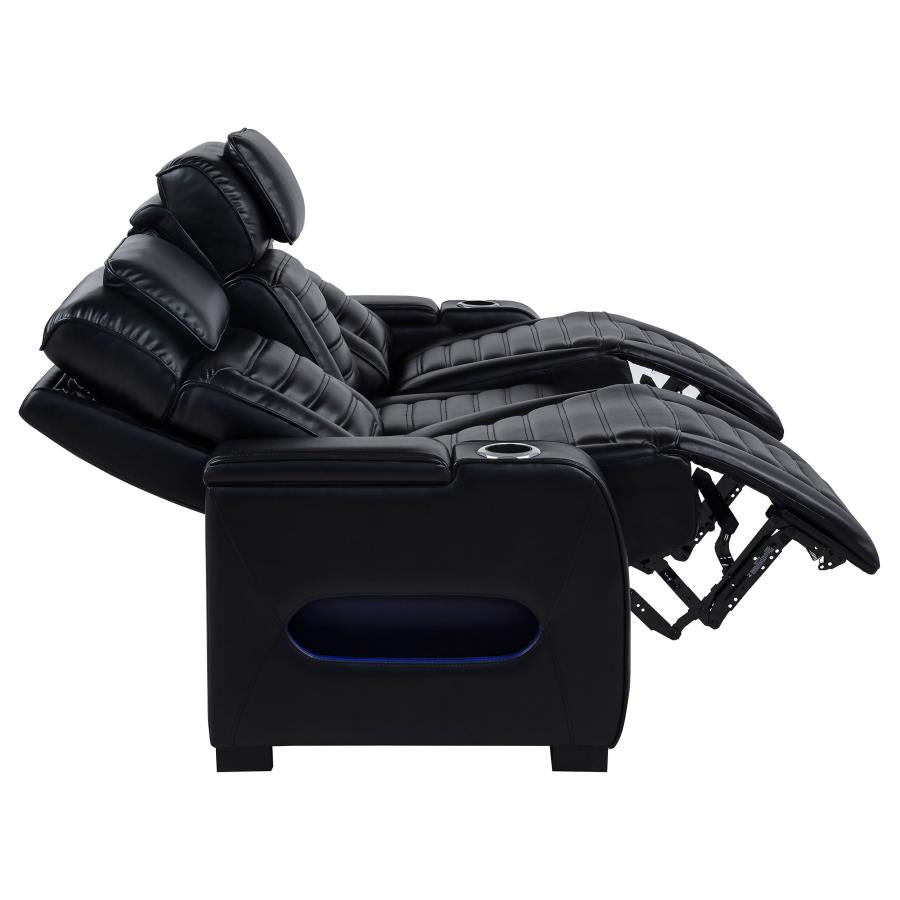 Zuma 2-piece Faux Leather Dual Power LED Sofa Set Black-8