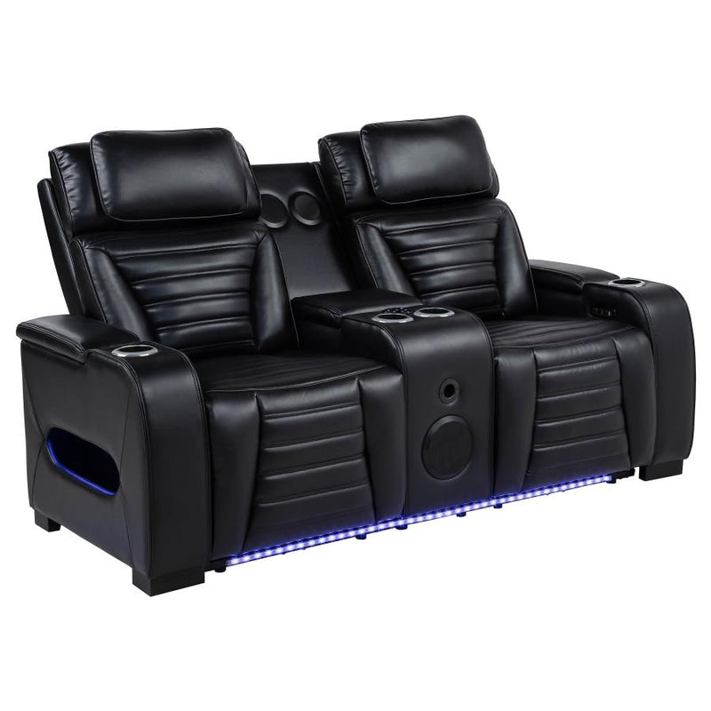 Zuma 2-piece Faux Leather Dual Power LED Sofa Set Black-zoom-