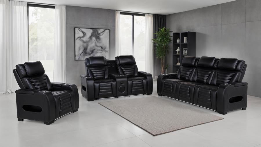 Zuma 3-piece Faux Leather Dual Power LED Sofa Set Black-zoom-2
