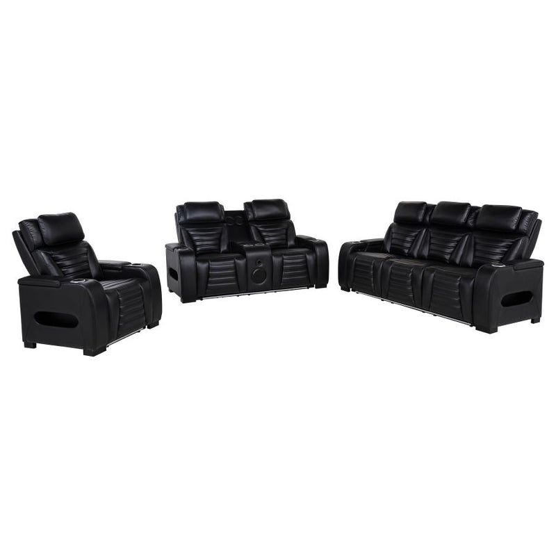 Zuma 3-piece Faux Leather Dual Power LED Sofa Set Black-zoom-