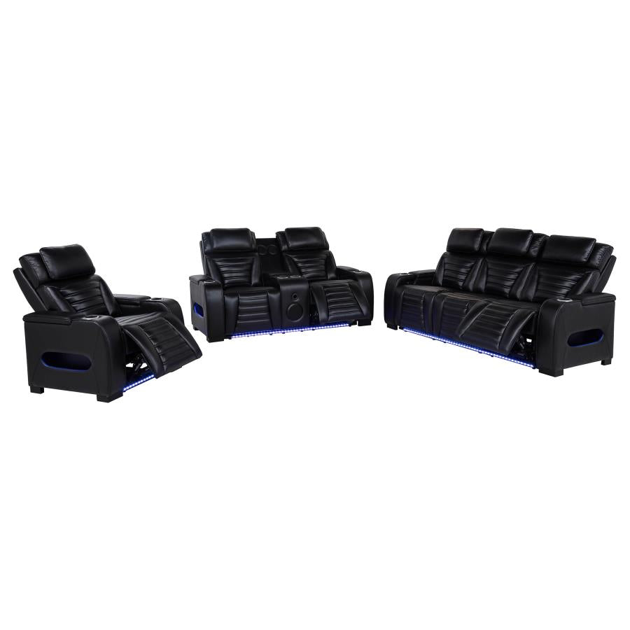 Zuma 3-piece Faux Leather Dual Power LED Sofa Set Black-4