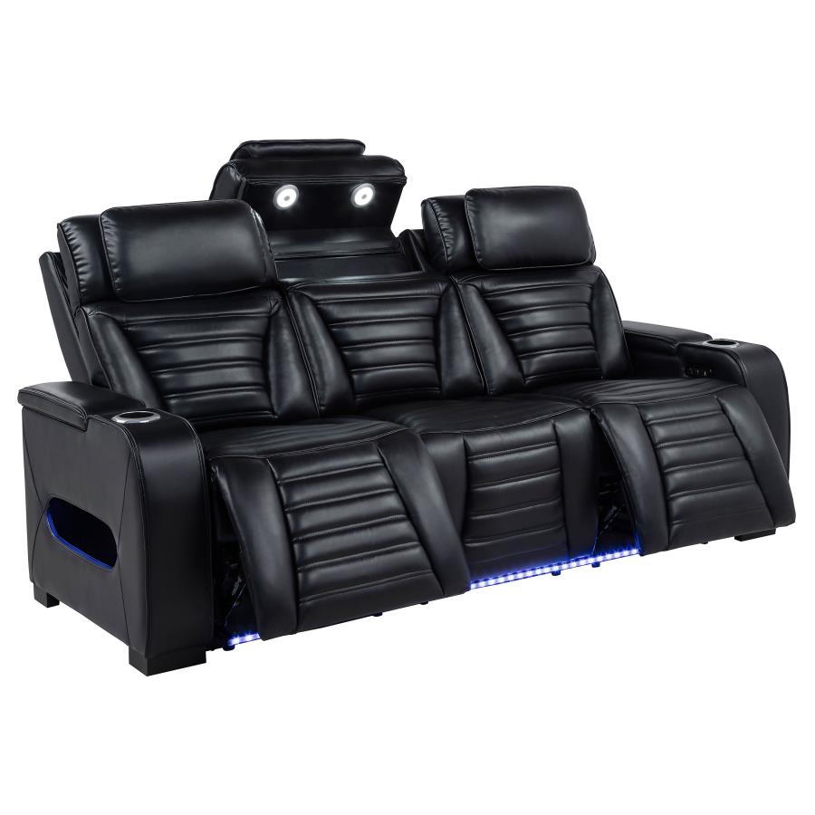 Zuma 3-piece Faux Leather Dual Power LED Sofa Set Black-5