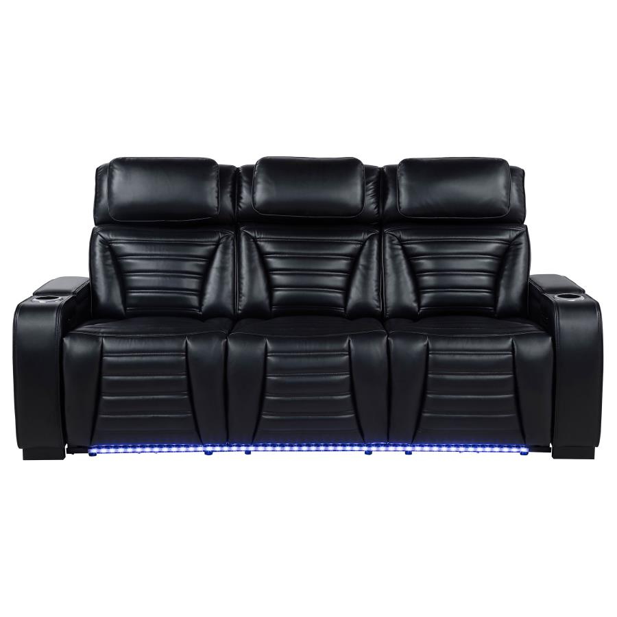 Zuma Faux Leather Dual Power Reclining LED Sofa Black-zoom-5