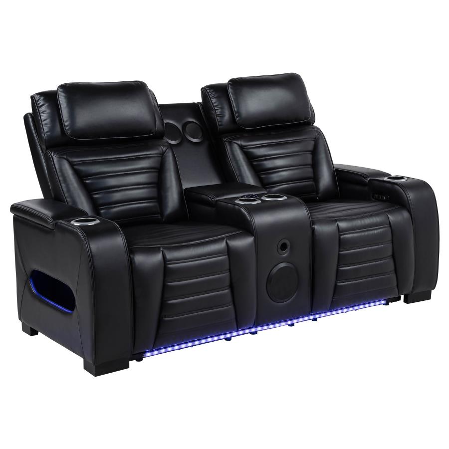Zuma Faux Leather Dual Power Reclining LED Loveseat Black-1
