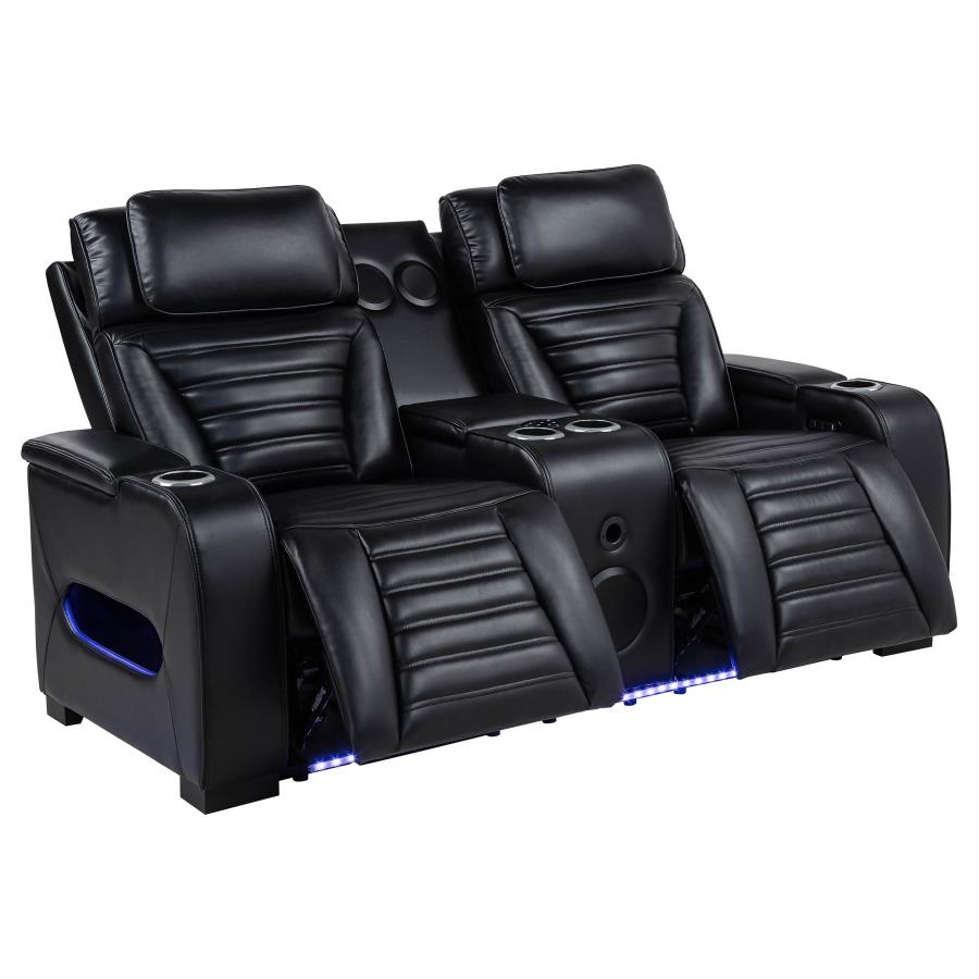 Zuma Faux Leather Dual Power Reclining LED Loveseat Black-zoom-4
