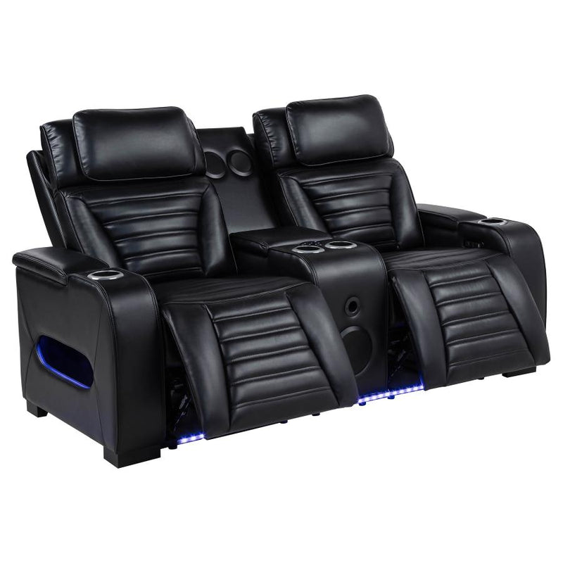 Zuma Faux Leather Dual Power Reclining LED Loveseat Black-zoom-