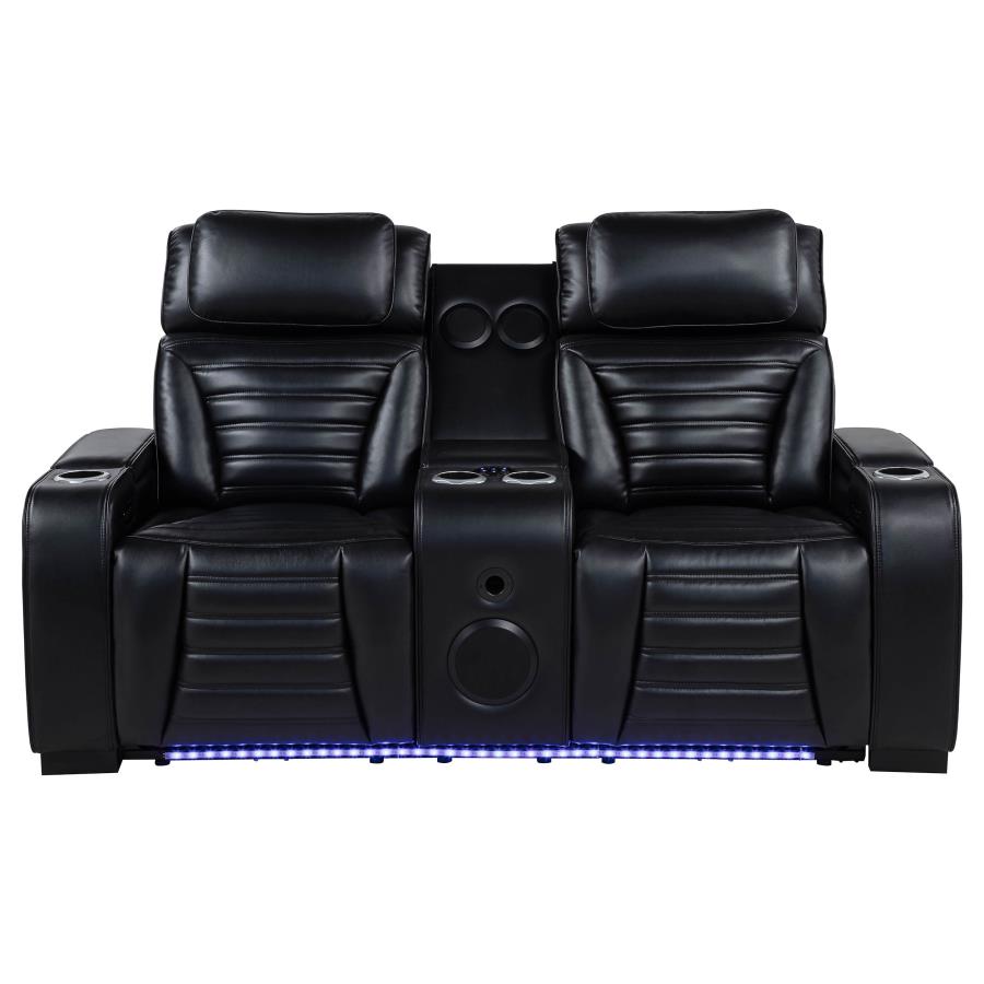 Zuma Faux Leather Dual Power Reclining LED Loveseat Black-zoom-5