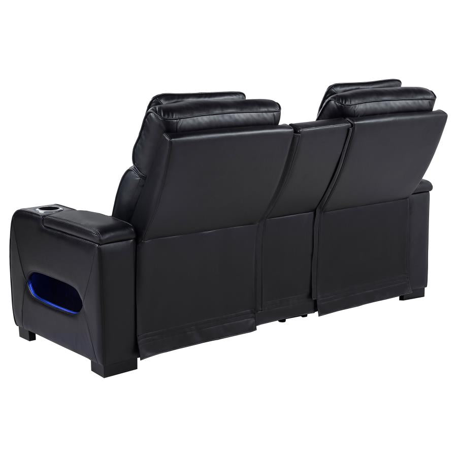 Zuma Faux Leather Dual Power Reclining LED Loveseat Black-6