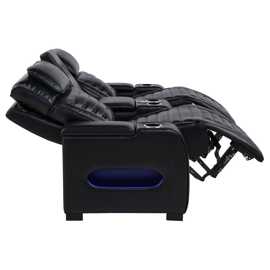 Zuma Faux Leather Dual Power Reclining LED Loveseat Black-7