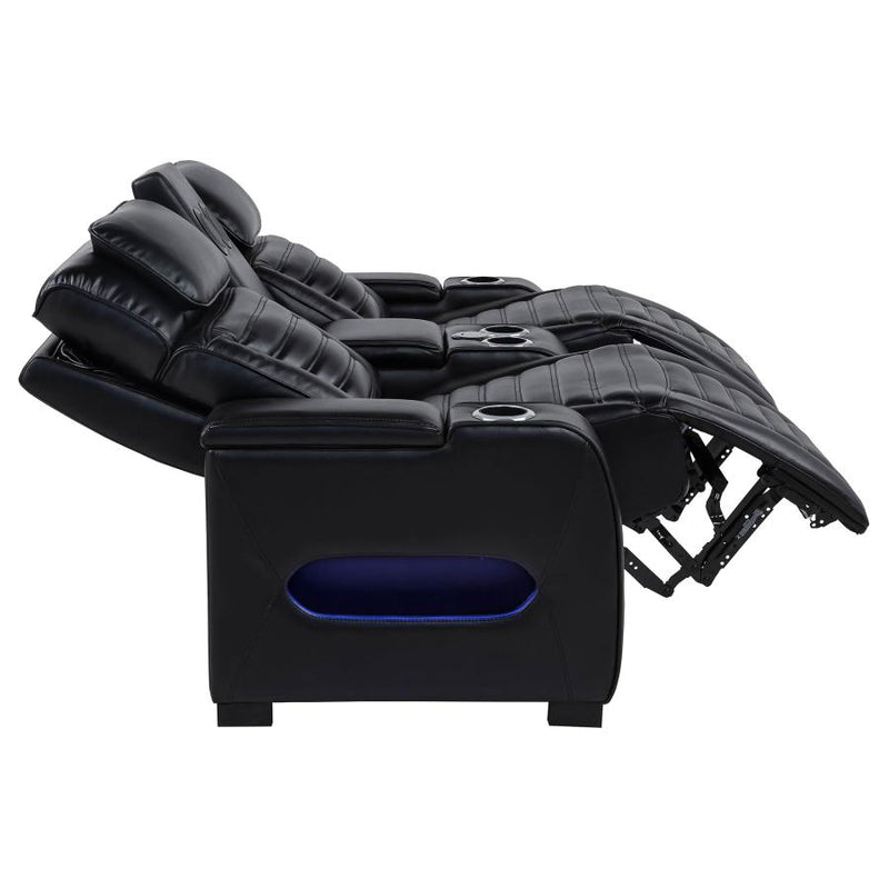 Zuma Faux Leather Dual Power Reclining LED Loveseat Black-zoom-
