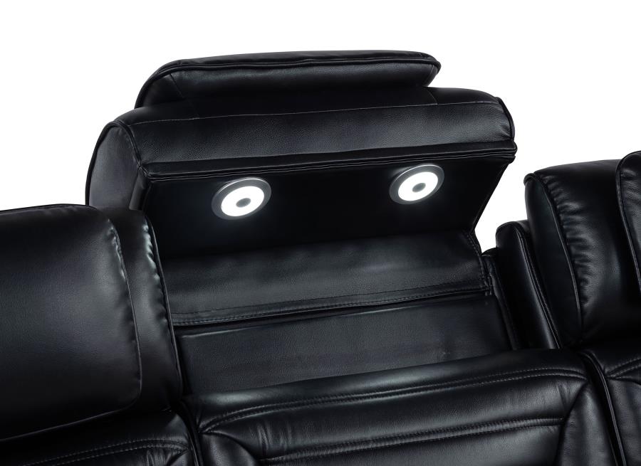 Zuma Faux Leather Dual Power Reclining LED Loveseat Black-zoom-8