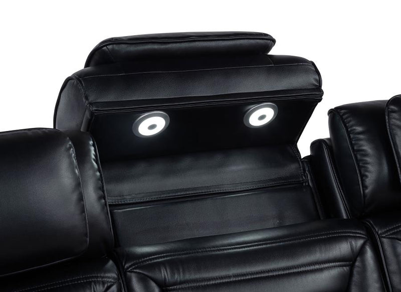 Zuma Faux Leather Dual Power Reclining LED Loveseat Black-zoom-