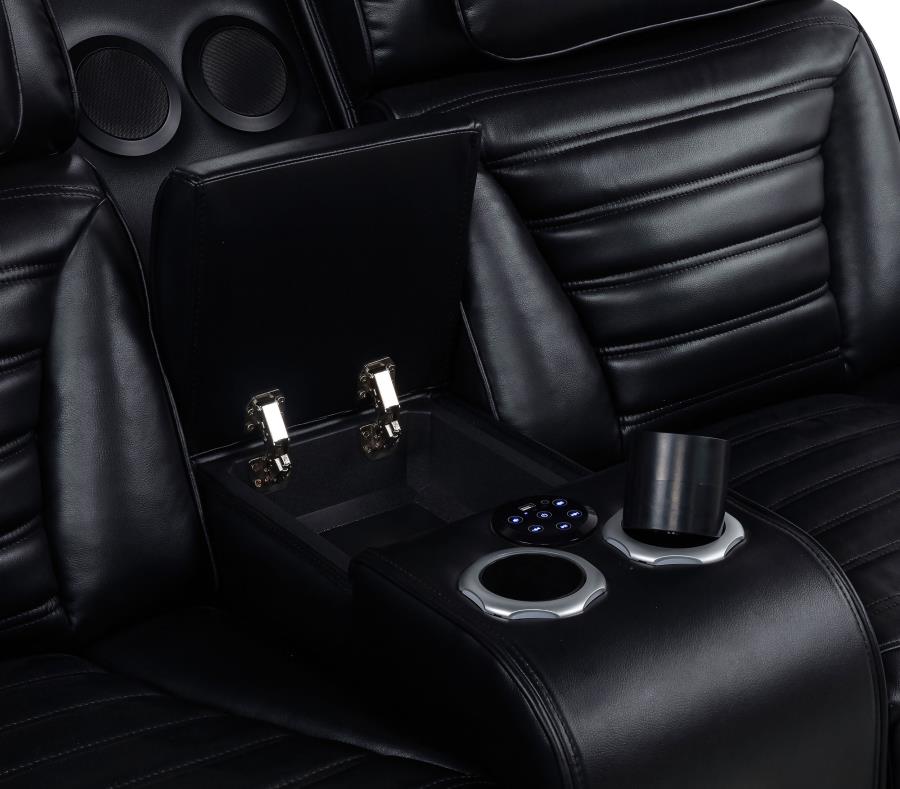 Zuma Faux Leather Dual Power Reclining LED Loveseat Black-9