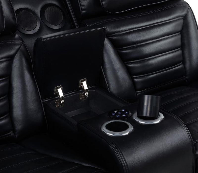 Zuma Faux Leather Dual Power Reclining LED Loveseat Black-zoom-