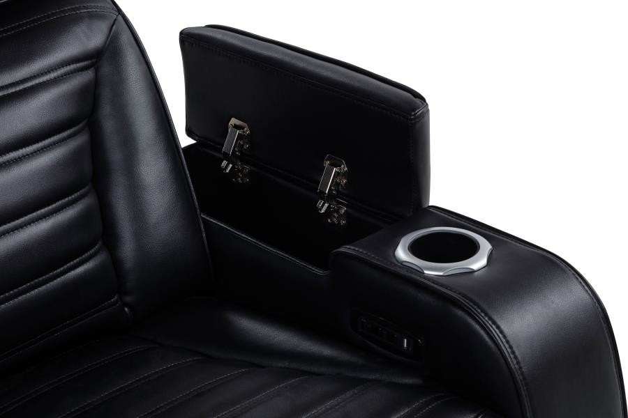 Zuma Faux Leather Dual Power Reclining LED Loveseat Black-12