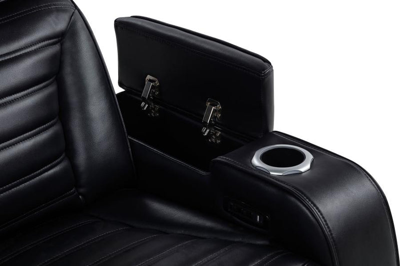 Zuma Faux Leather Dual Power Reclining LED Loveseat Black-zoom-