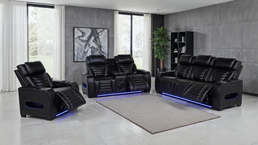 Zuma Faux Leather Dual Power Reclining LED Loveseat Black-zoom-16