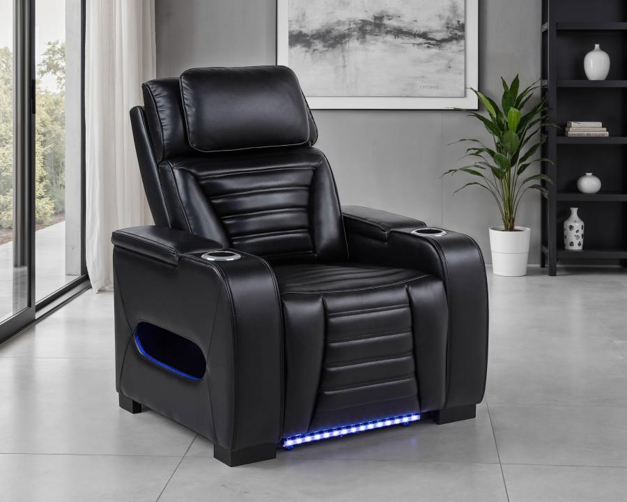 Zuma Faux Leather Upholstered Dual Power LED Recliner Black-zoom-2