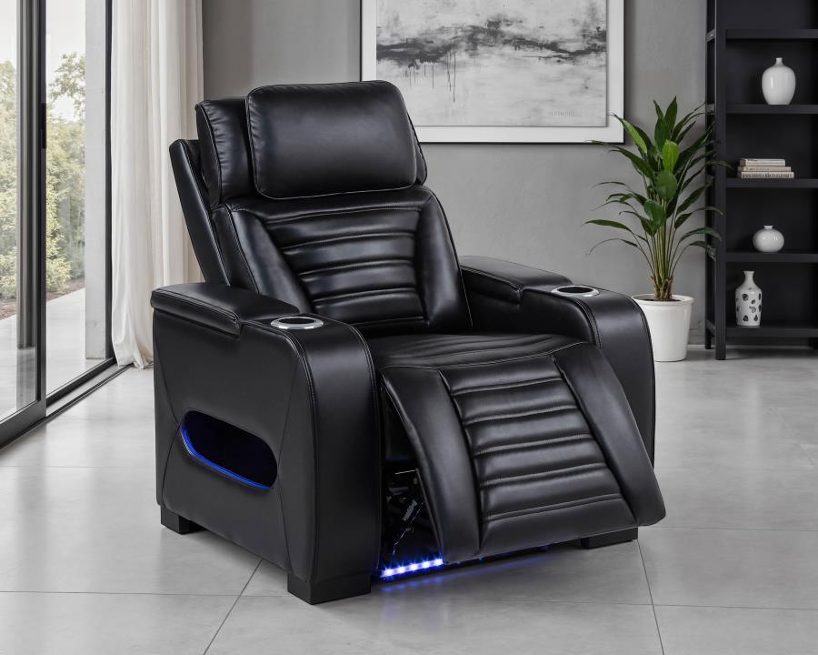 Zuma Faux Leather Upholstered Dual Power LED Recliner Black-zoom-3
