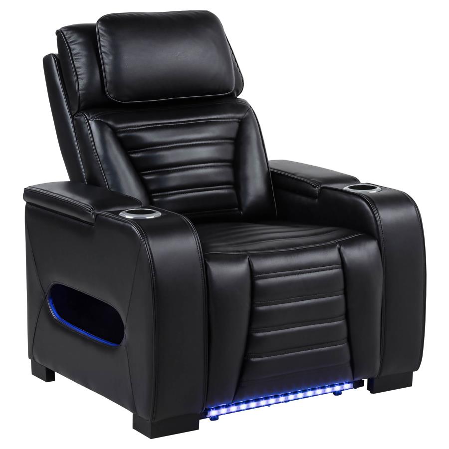 Zuma Faux Leather Upholstered Dual Power LED Recliner Black-zoom-1