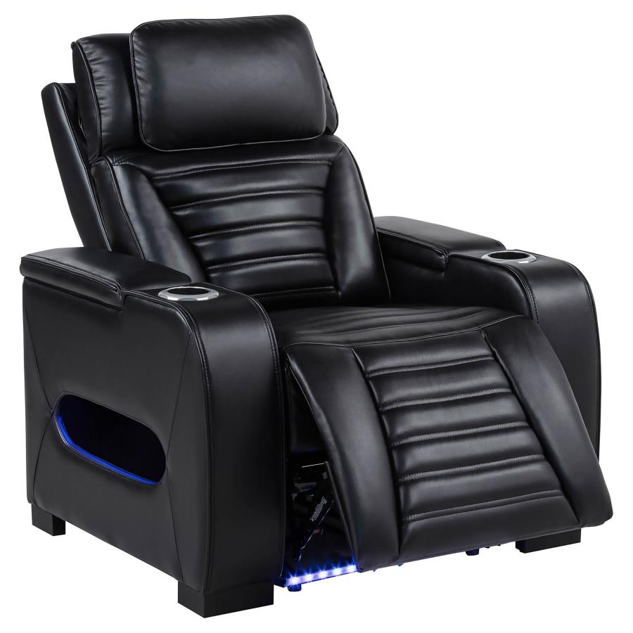 Zuma Faux Leather Upholstered Dual Power LED Recliner Black-4
