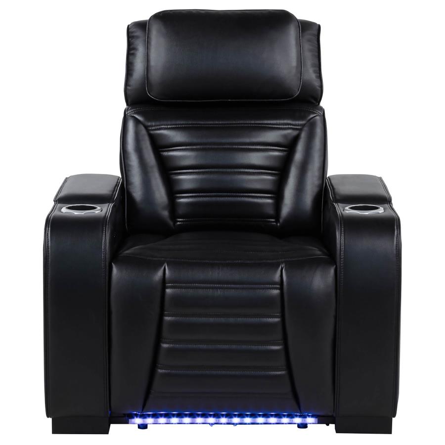 Zuma Faux Leather Upholstered Dual Power LED Recliner Black-zoom-5