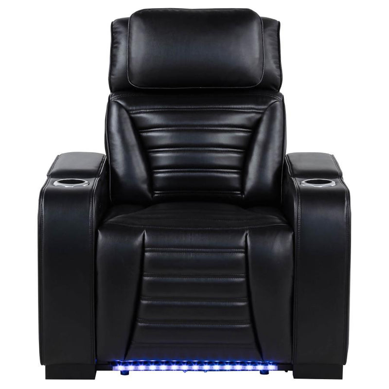 Zuma Faux Leather Upholstered Dual Power LED Recliner Black-zoom-