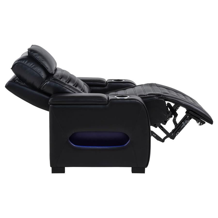 Zuma Faux Leather Upholstered Dual Power LED Recliner Black-zoom-7
