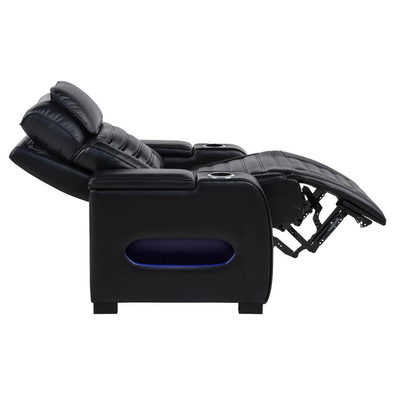 Zuma Faux Leather Upholstered Dual Power LED Recliner Black-zoom-