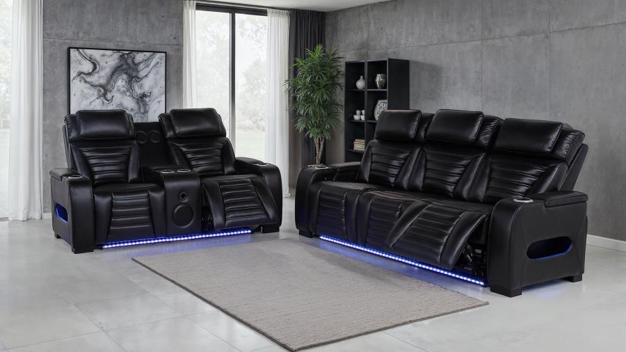 Zuma Faux Leather Upholstered Dual Power LED Recliner Black-zoom-10