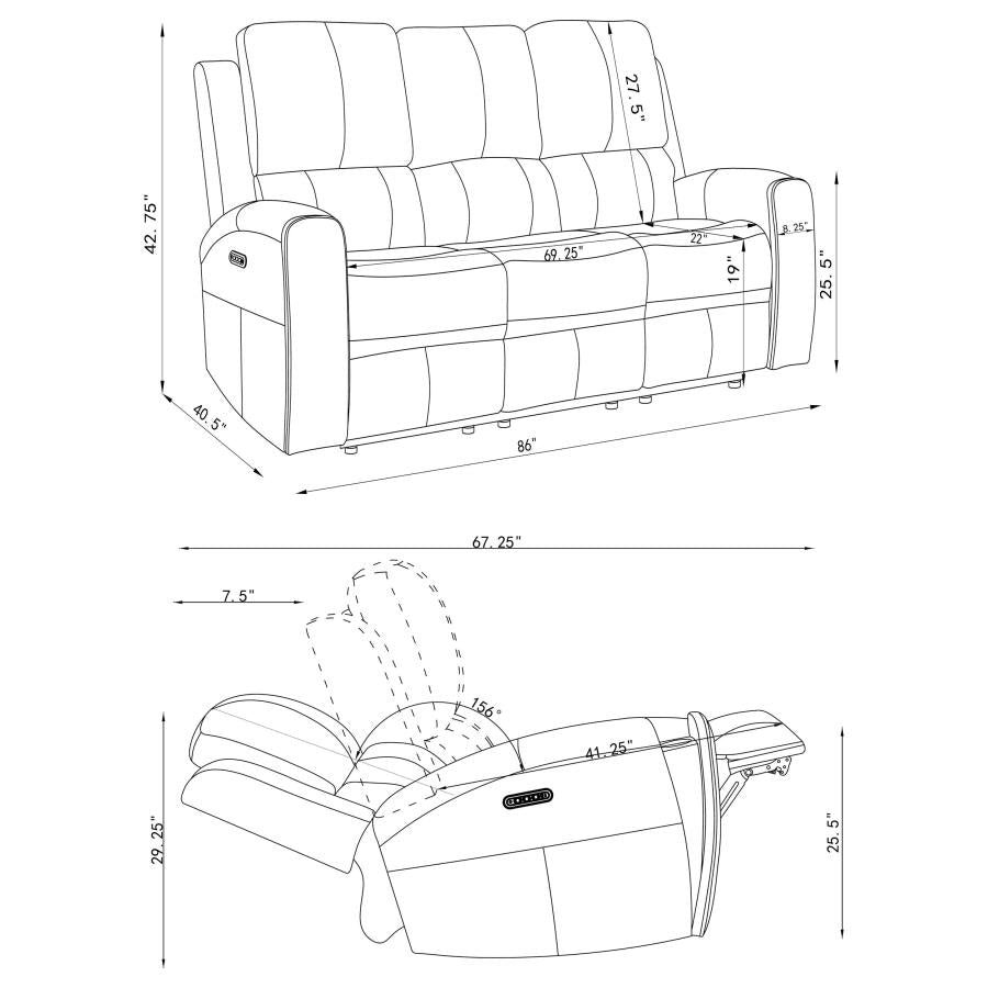 Brickston 2-piece Triple Power Reclining Sofa Set Charcoal-15