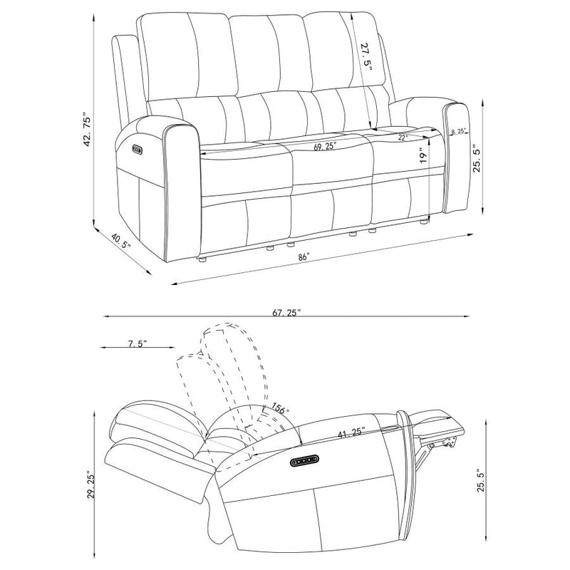 Brickston 2-piece Triple Power Reclining Sofa Set Charcoal-zoom-