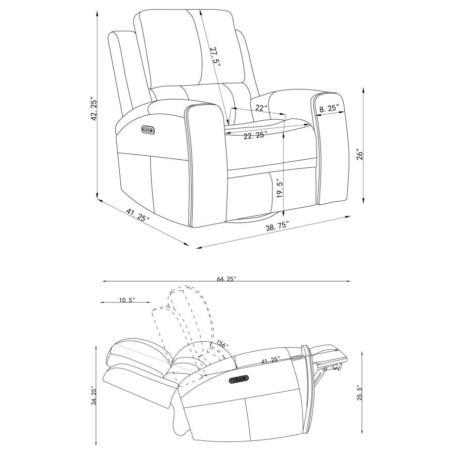 Brickston Triple Power Swivel Glider Recliner Charcoal-zoom-14