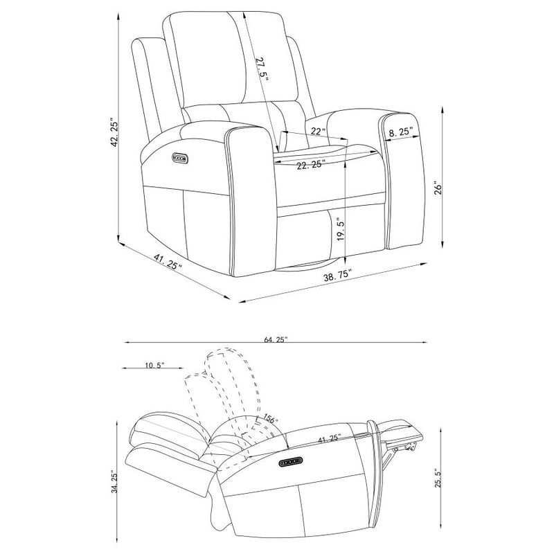 Brickston Triple Power Swivel Glider Recliner Charcoal-zoom-