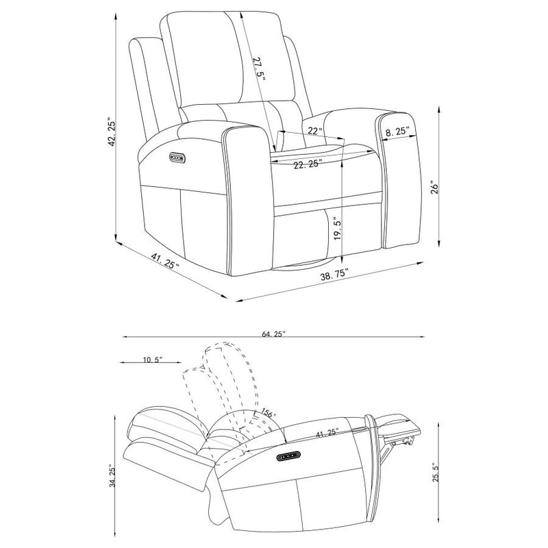 Brickston Triple Power Swivel Glider Recliner Grey-zoom-