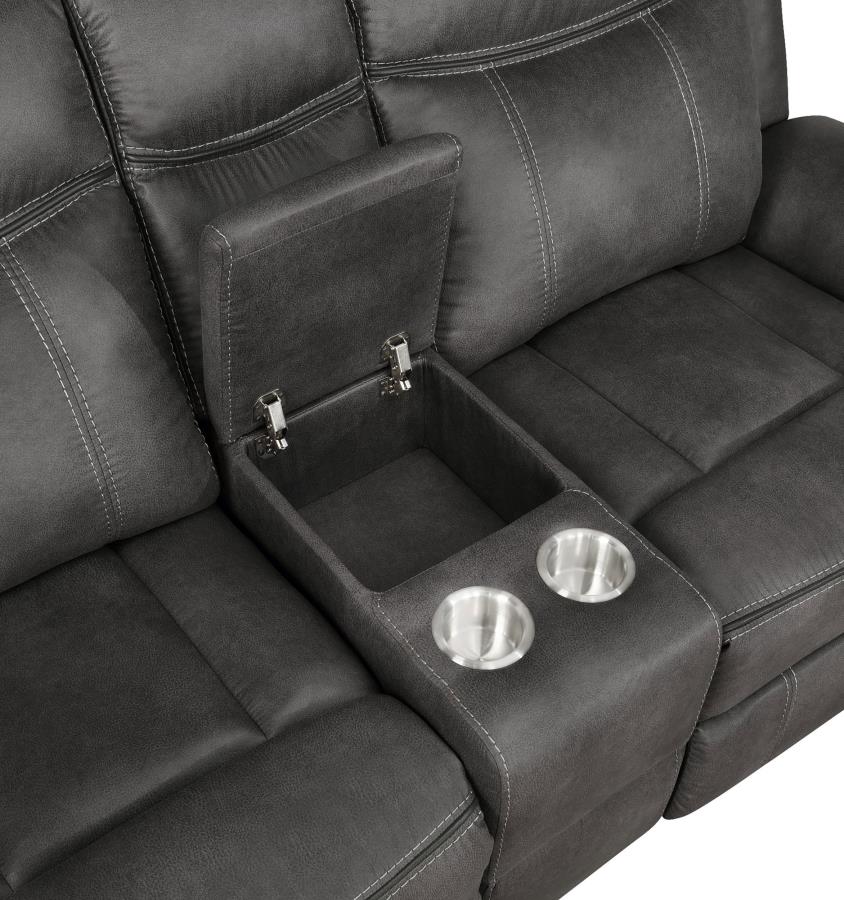 Lawrence 3-piece Upholstered Reclining Sofa Set Charcoal-7
