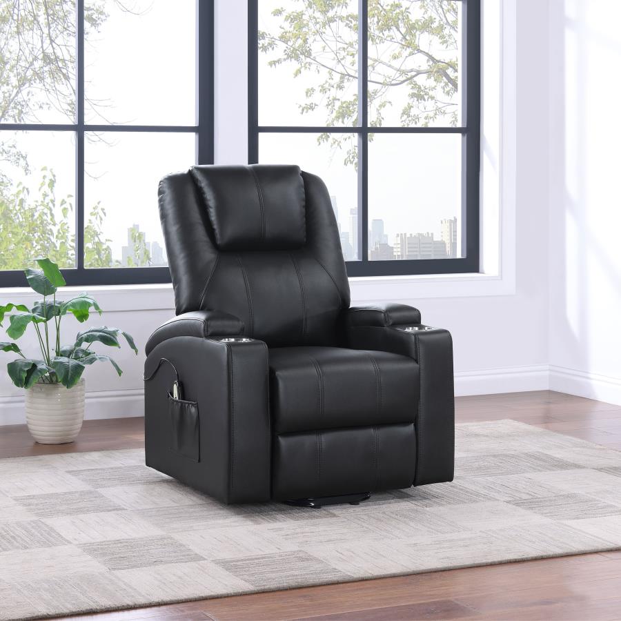 Armstrong Upholstered Power Lift Massage Recliner Black-zoom-2